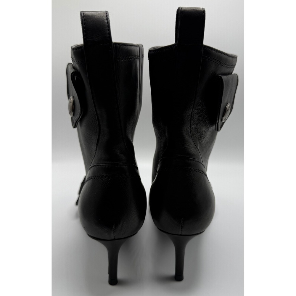 Kurt Geiger London Black Leather Buckle Zip Ankle Boots Kitten Heel Pointed Toe - Picture 3 of 9